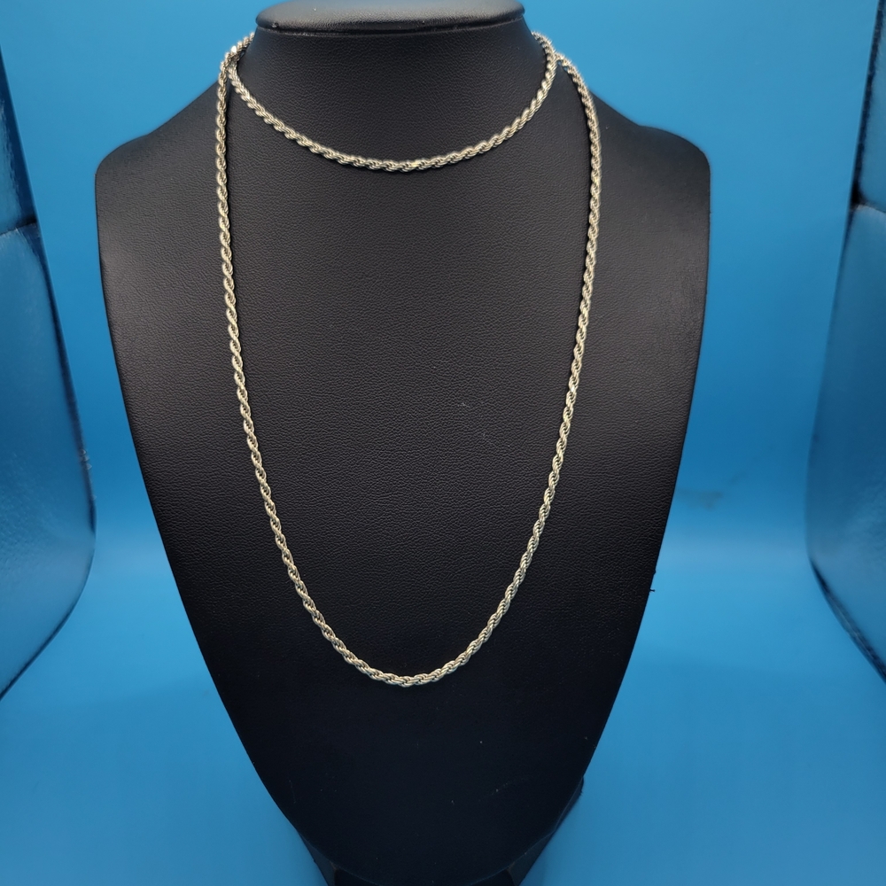 Super Long Unisex Sterling Silver 925 Italy Rope Chain Necklace